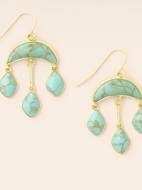 Stone Crescent Drop Earrings Turquoise Gold